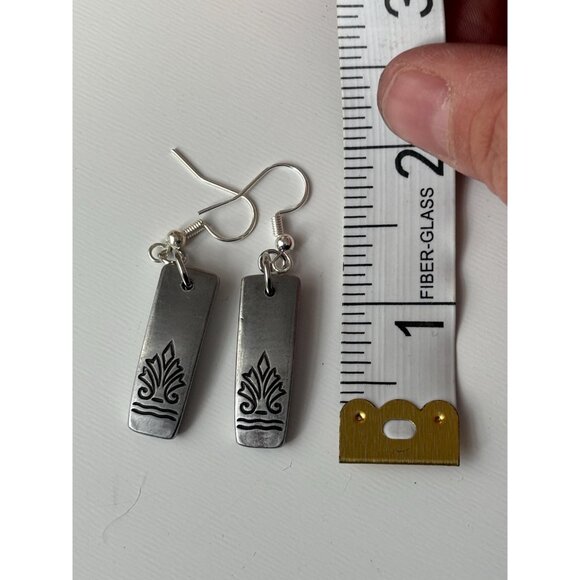 Handmade Upcycled Silverware Earrings: Geometric Stainless Steel Drop Earrings - Picture 6 of 6